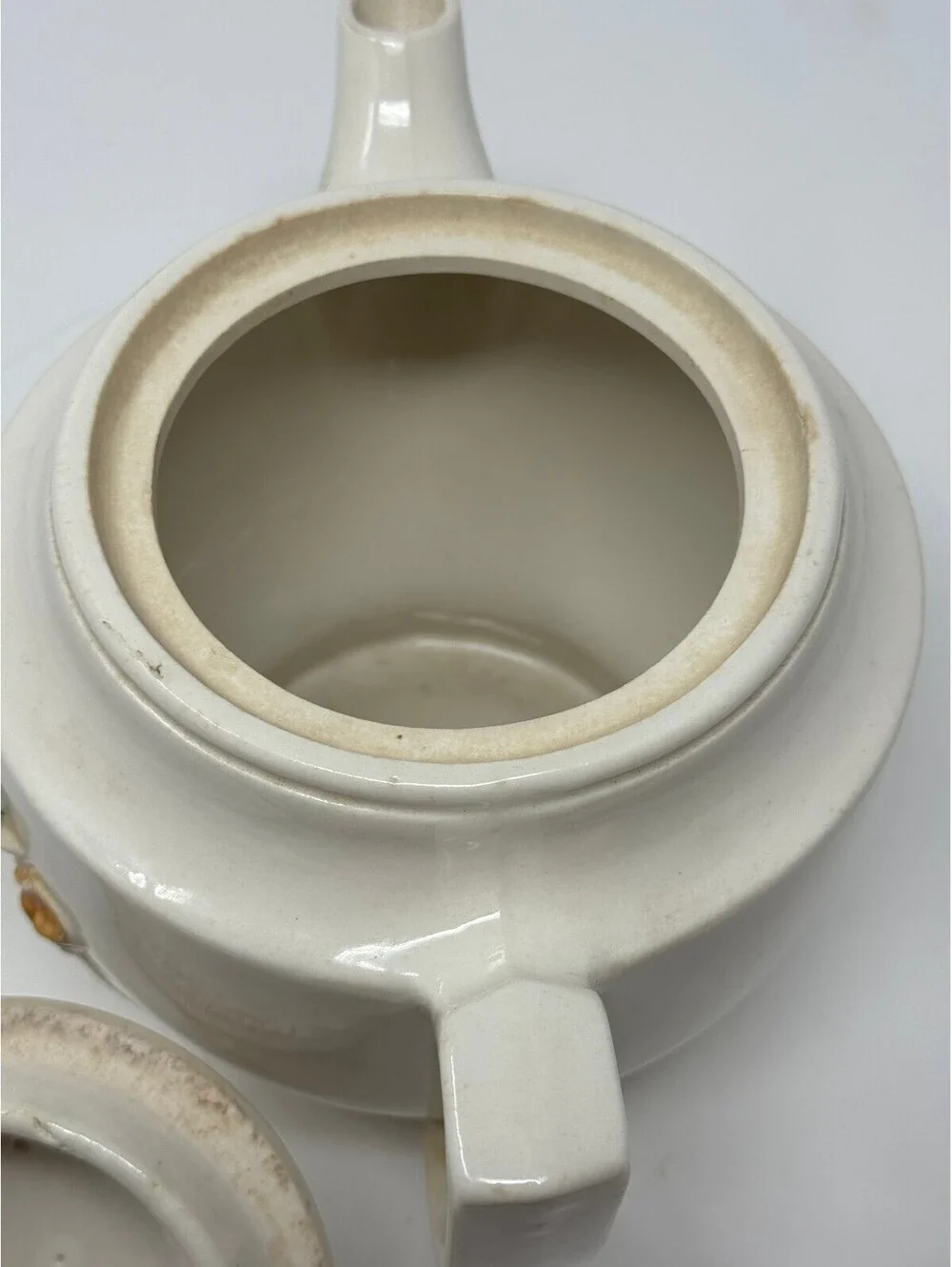 Vintage 1930's Porcelier Teapot Tea Pot Hearth Home Scene USA Vitreous China